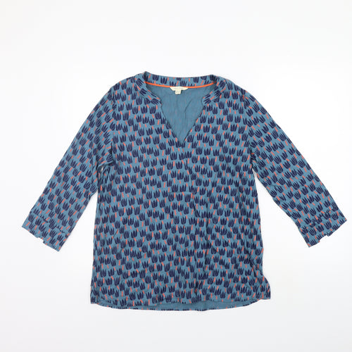 White Stuff Womens Blue Geometric  Basic T-Shirt Size 12