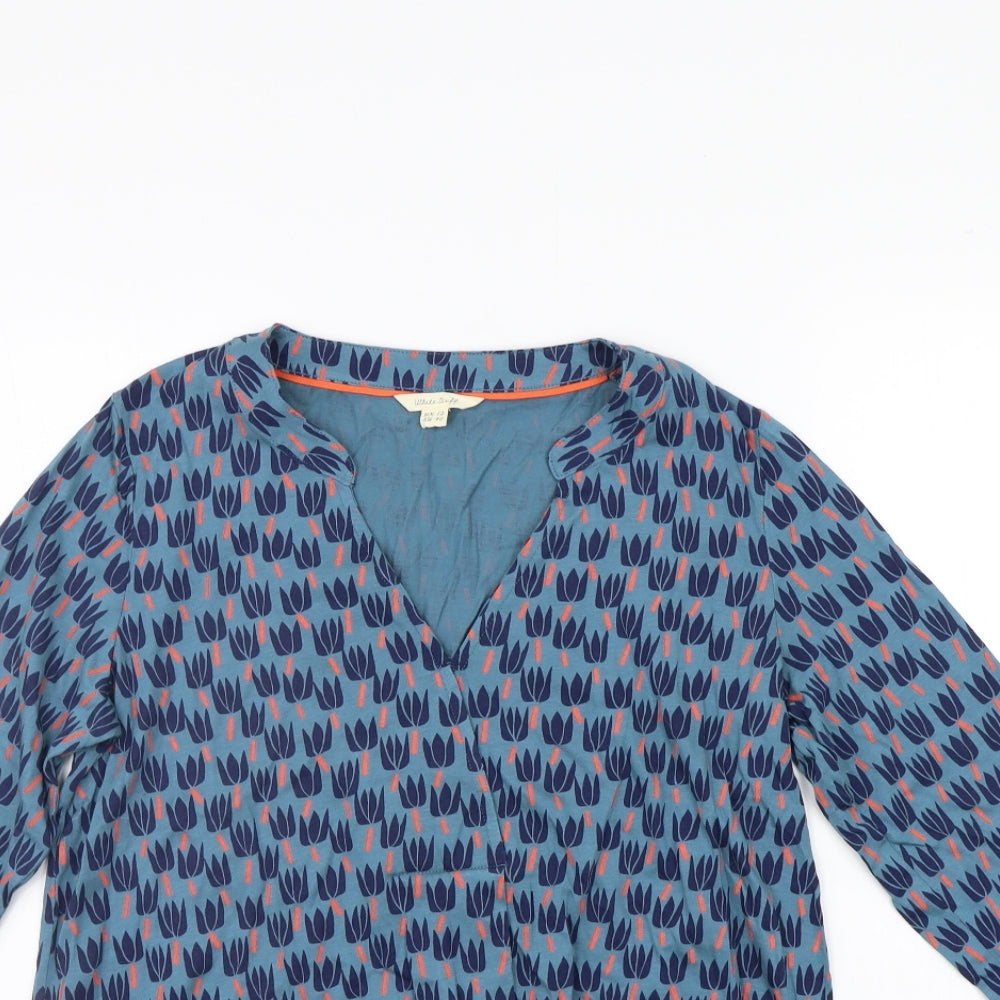 White Stuff Womens Blue Geometric  Basic T-Shirt Size 12