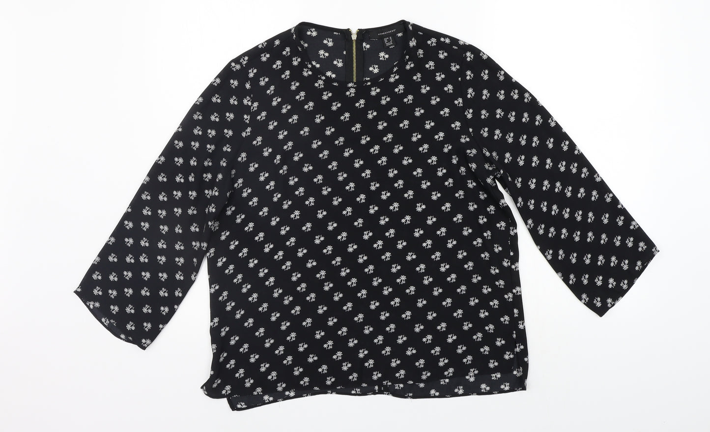 Atmosphere Womens Black Geometric  Basic Blouse Size 10