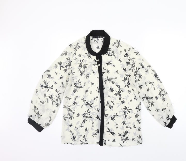 Atmopshere Womens White Floral  Basic Button-Up Size 10