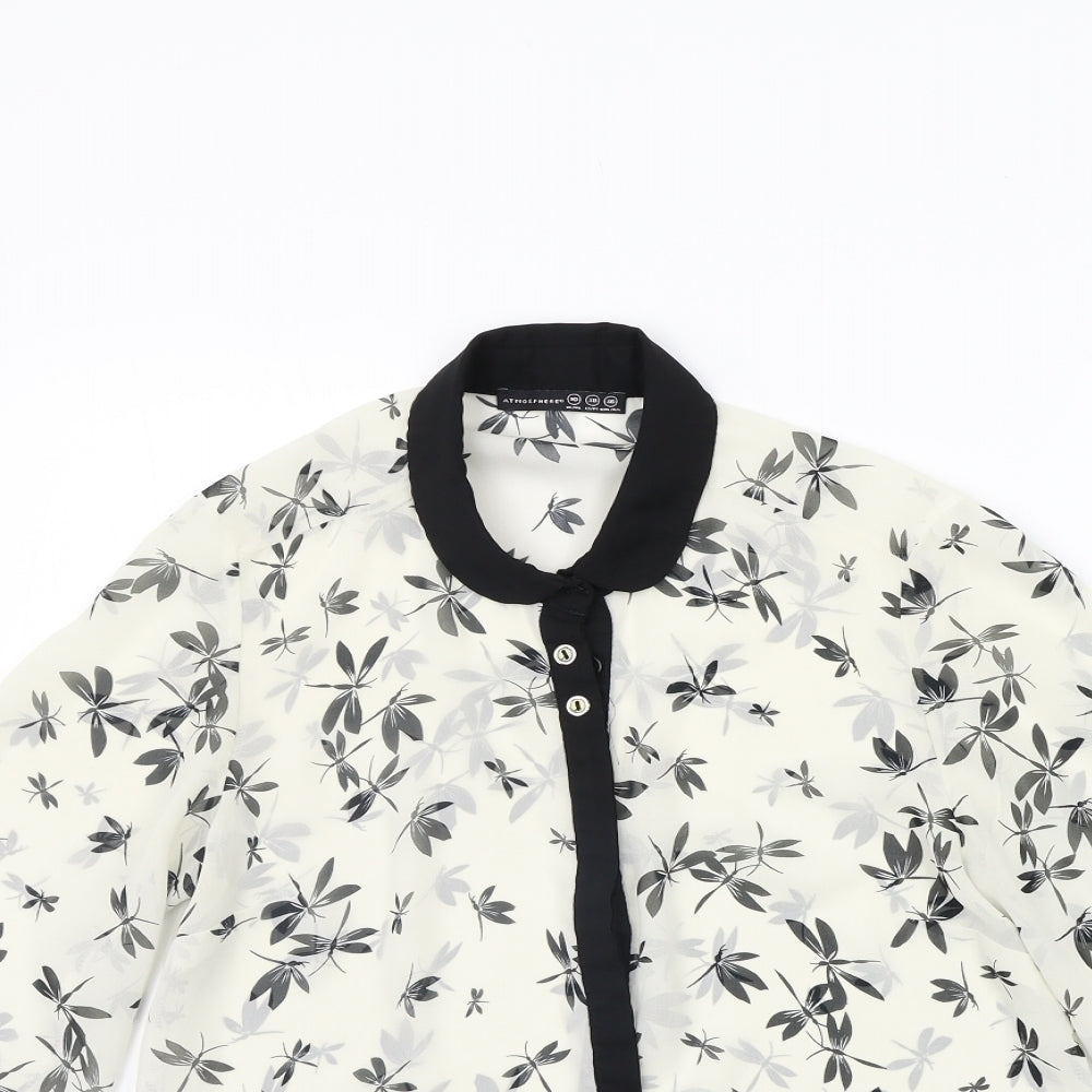 Atmopshere Womens White Floral  Basic Button-Up Size 10