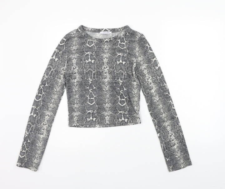 Zara Womens Grey Animal Print  Basic Polo Size S