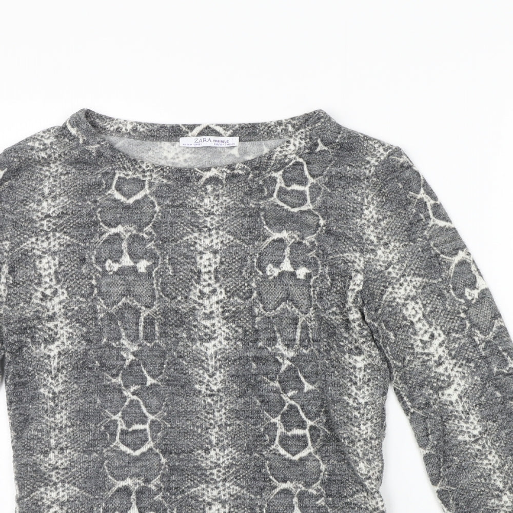 Zara Womens Grey Animal Print  Basic Polo Size S