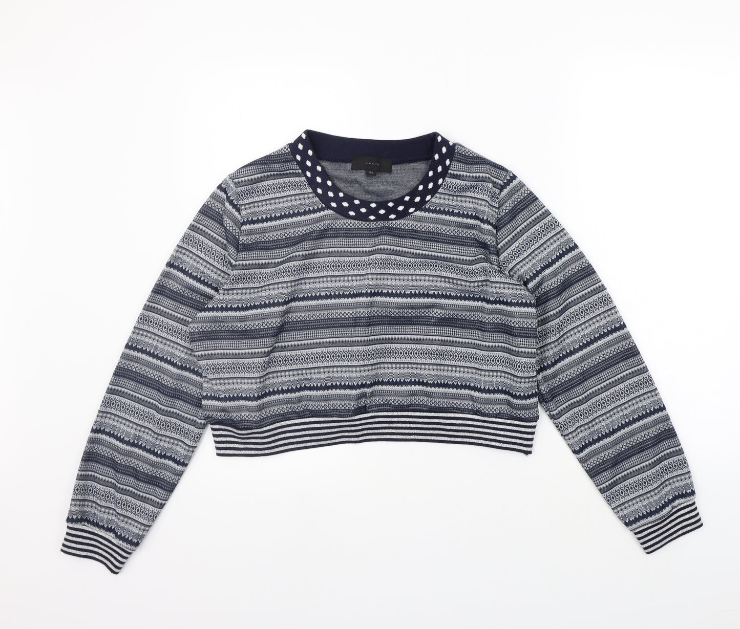 JULIE Womens Green Geometric  Pullover Jumper Size M