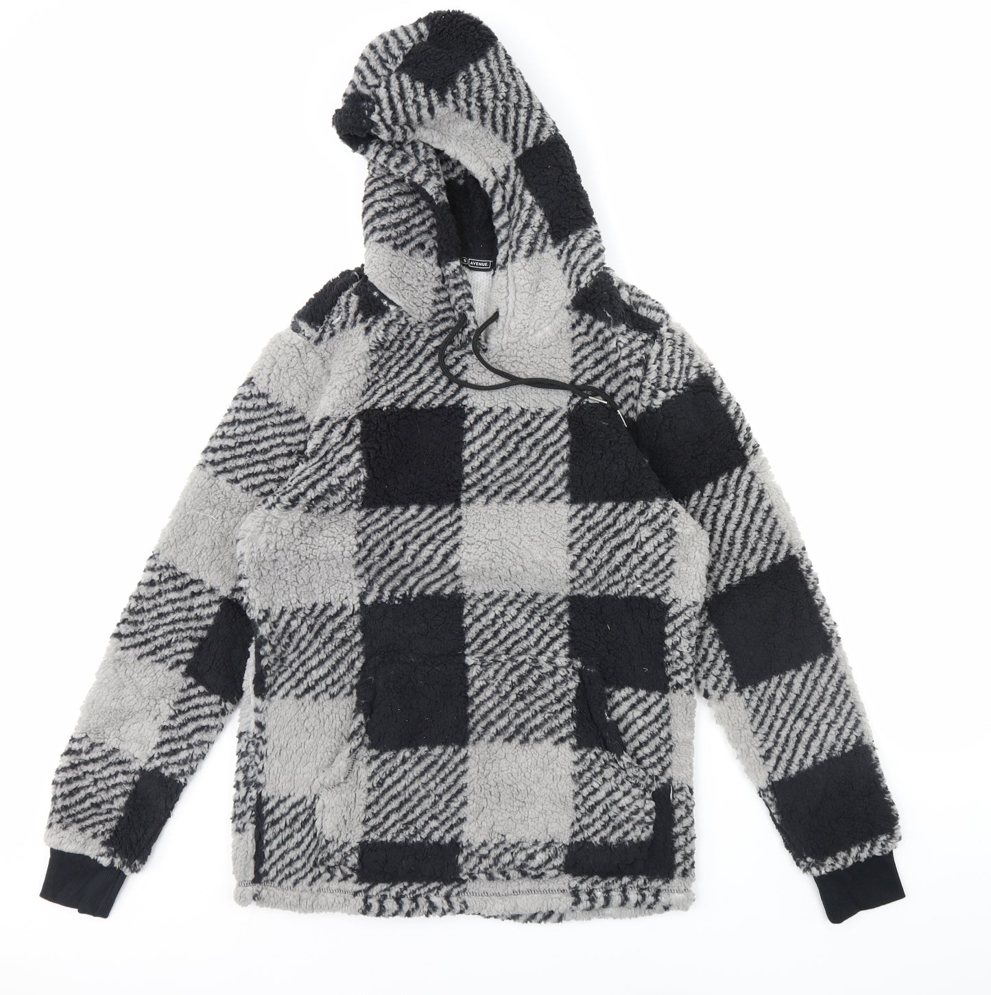 Avenue Womens Grey Check  Pullover Hoodie Size S