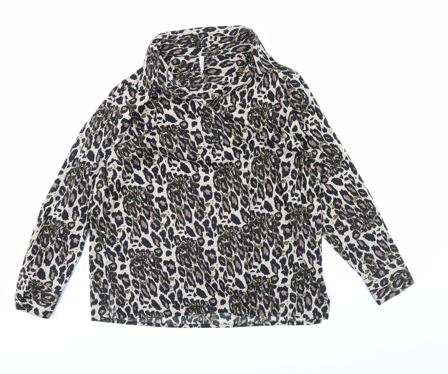 Intuition Womens Brown Animal Print  Basic Blouse Size 14