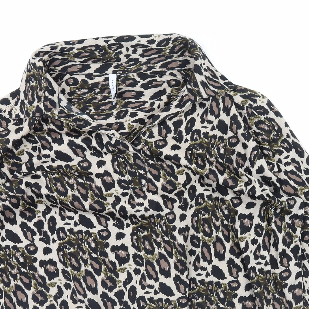 Intuition Womens Brown Animal Print  Basic Blouse Size 14
