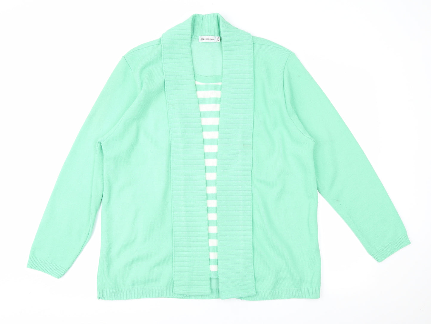 Impressions Womens Green Striped  Pullover Jumper Size L