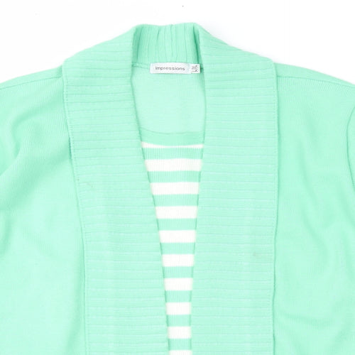 Impressions Womens Green Striped  Pullover Jumper Size L