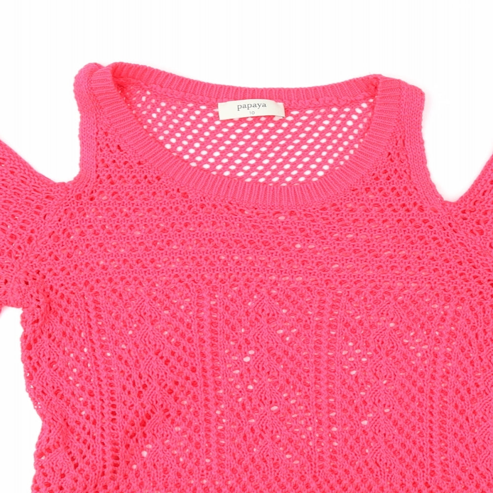 Papaya Womens Pink  Crochet Pullover Jumper Size 10