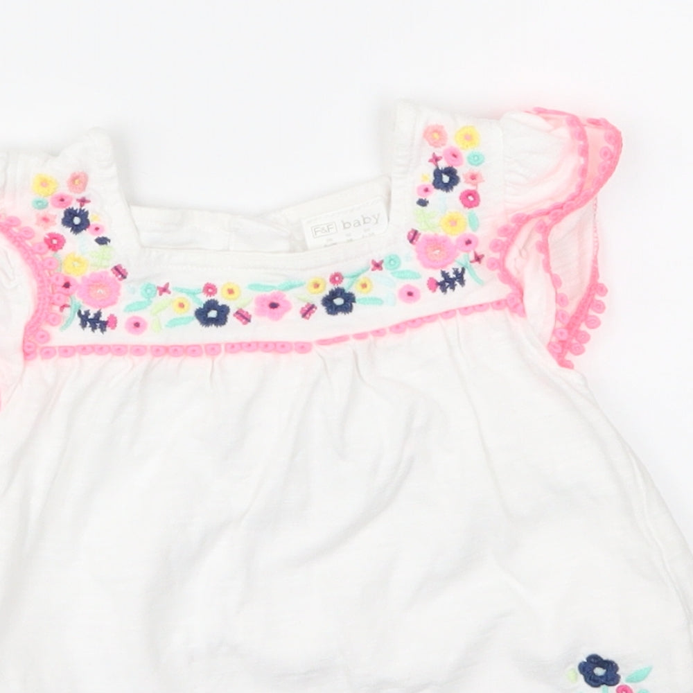 F&F Girls White Floral  Fit & Flare  Size 6-9 Months