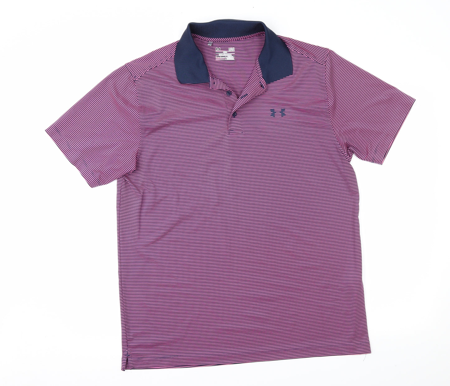 Under armour Mens Pink Striped   Polo Size L