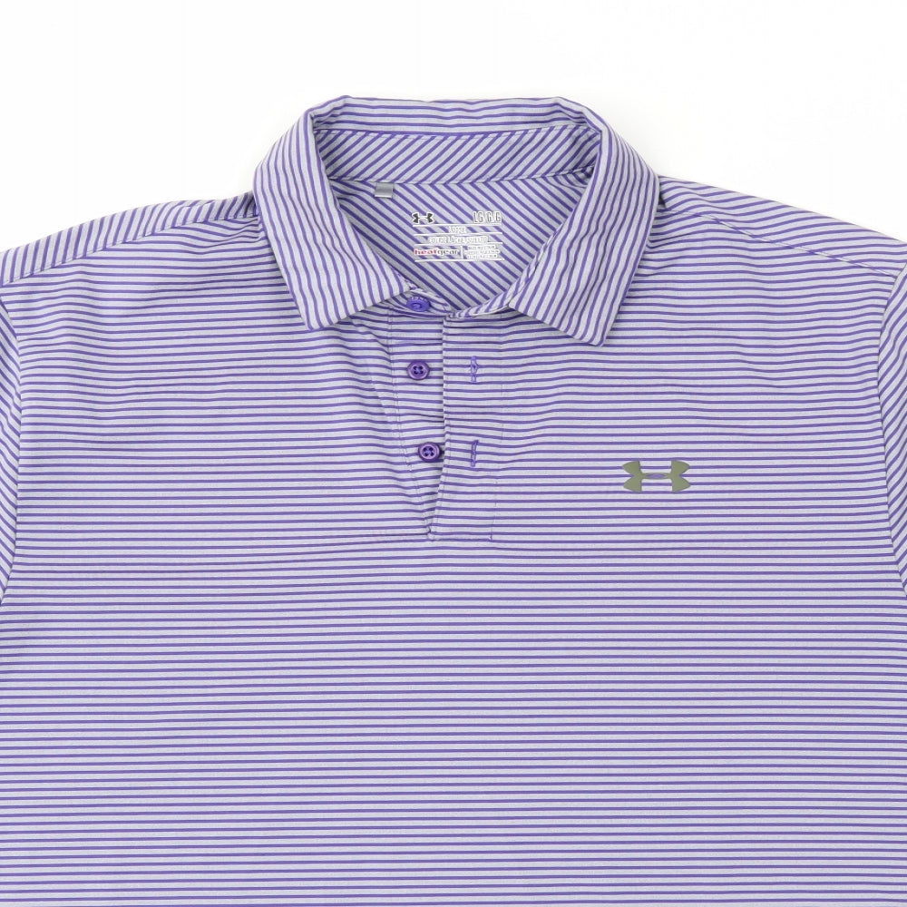 Under armour Mens Purple Striped   Polo Size L
