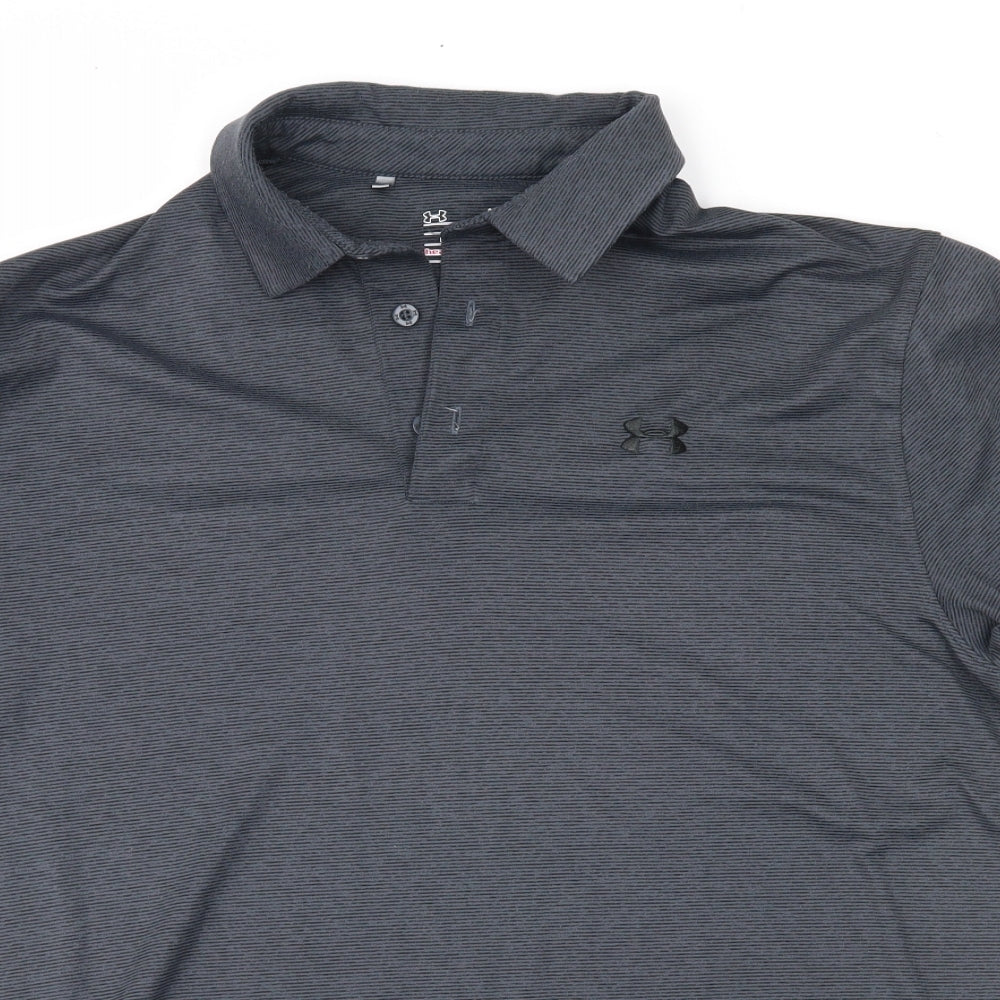 Under armour Mens Grey Striped   Polo Size L
