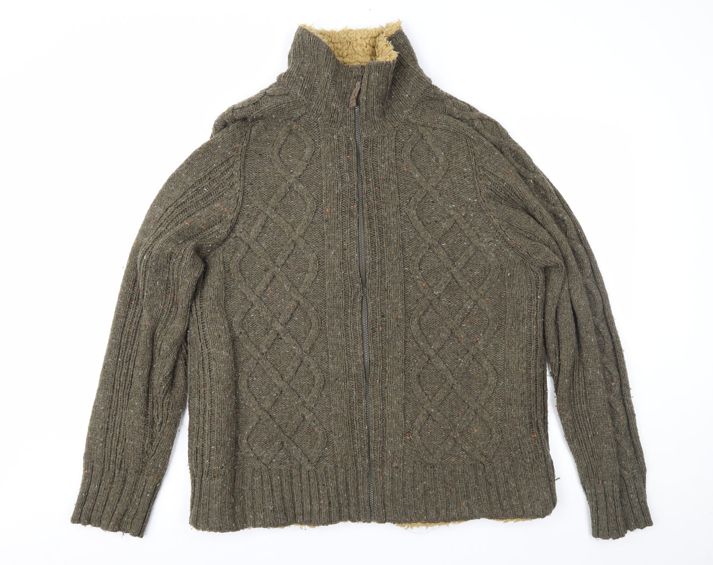 BHS Mens Green Geometric Knit Jacket Coatigan Size M  - Cable knit