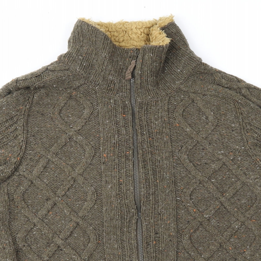 BHS Mens Green Geometric Knit Jacket Coatigan Size M  - Cable knit