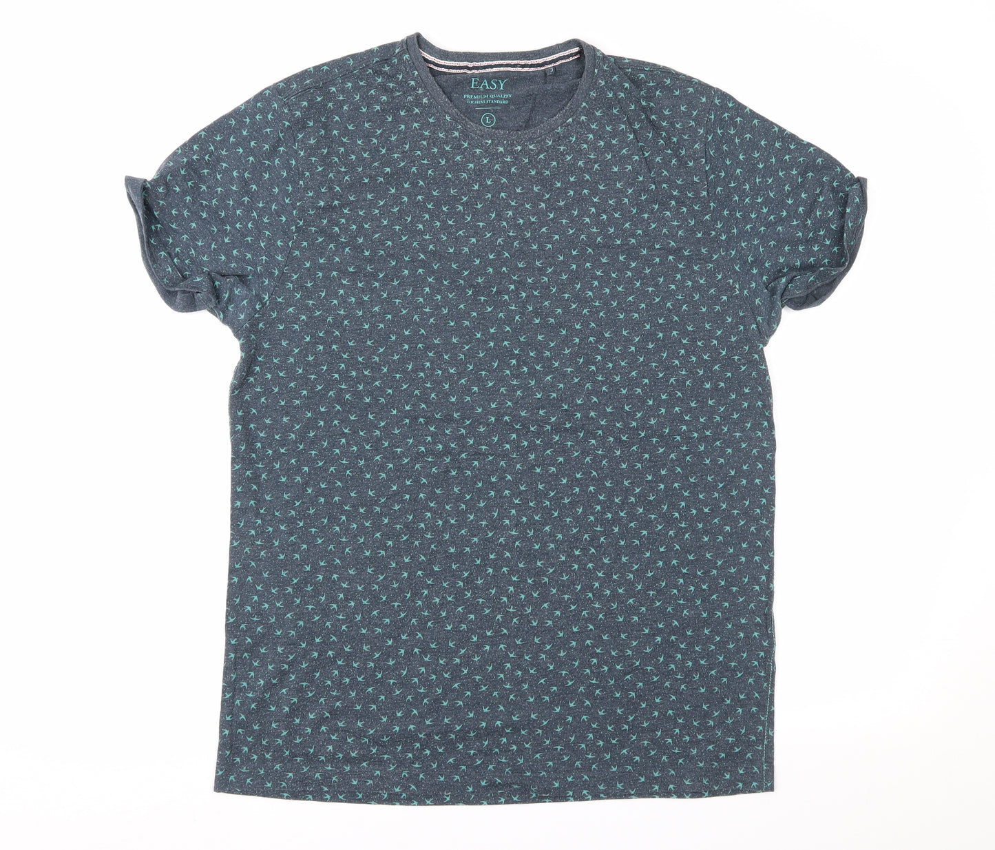 Easy Mens Blue Geometric   T-Shirt Size L