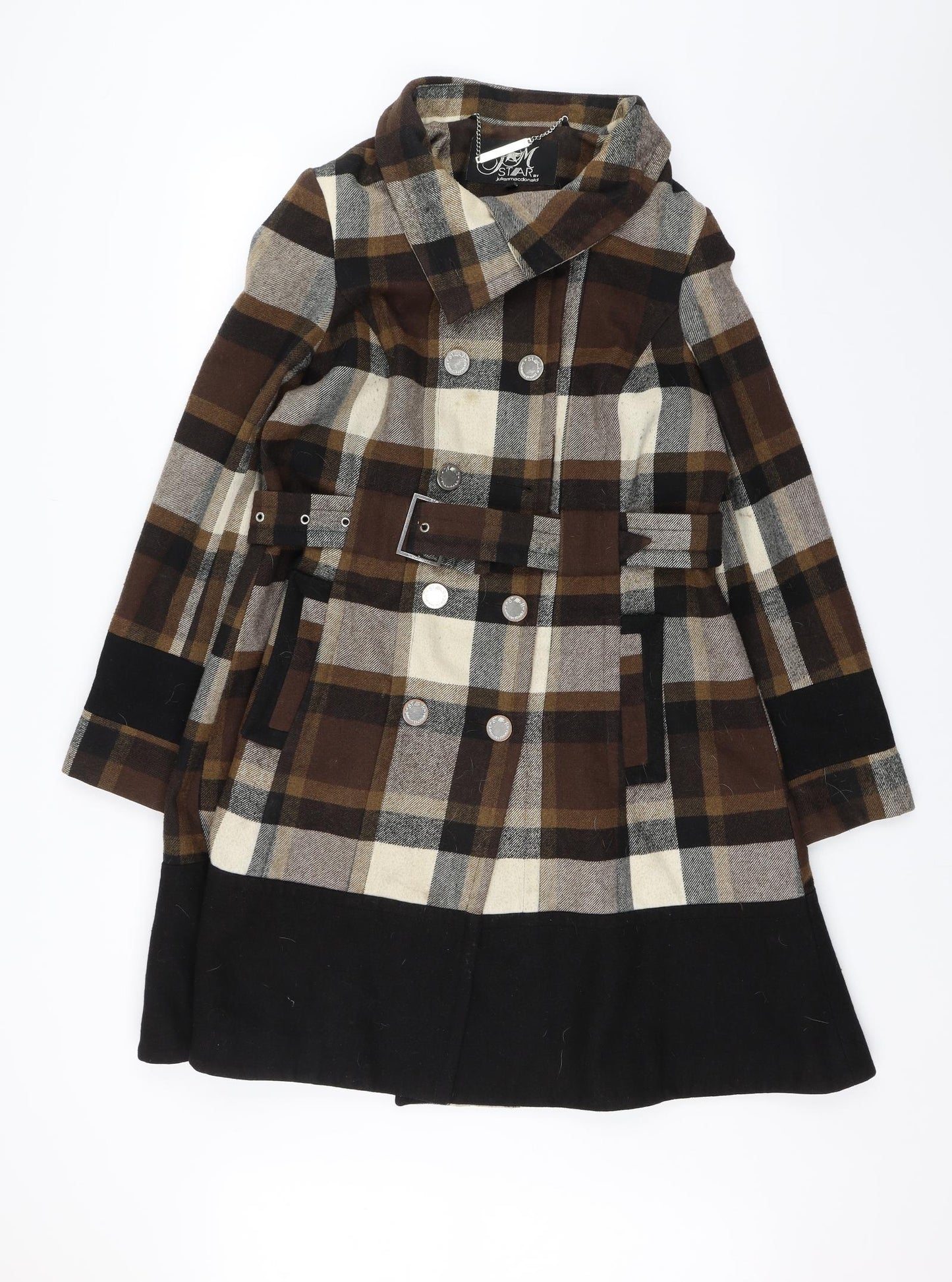 Julien Macdonald Womens Brown Plaid  Overcoat Jacket Size 16