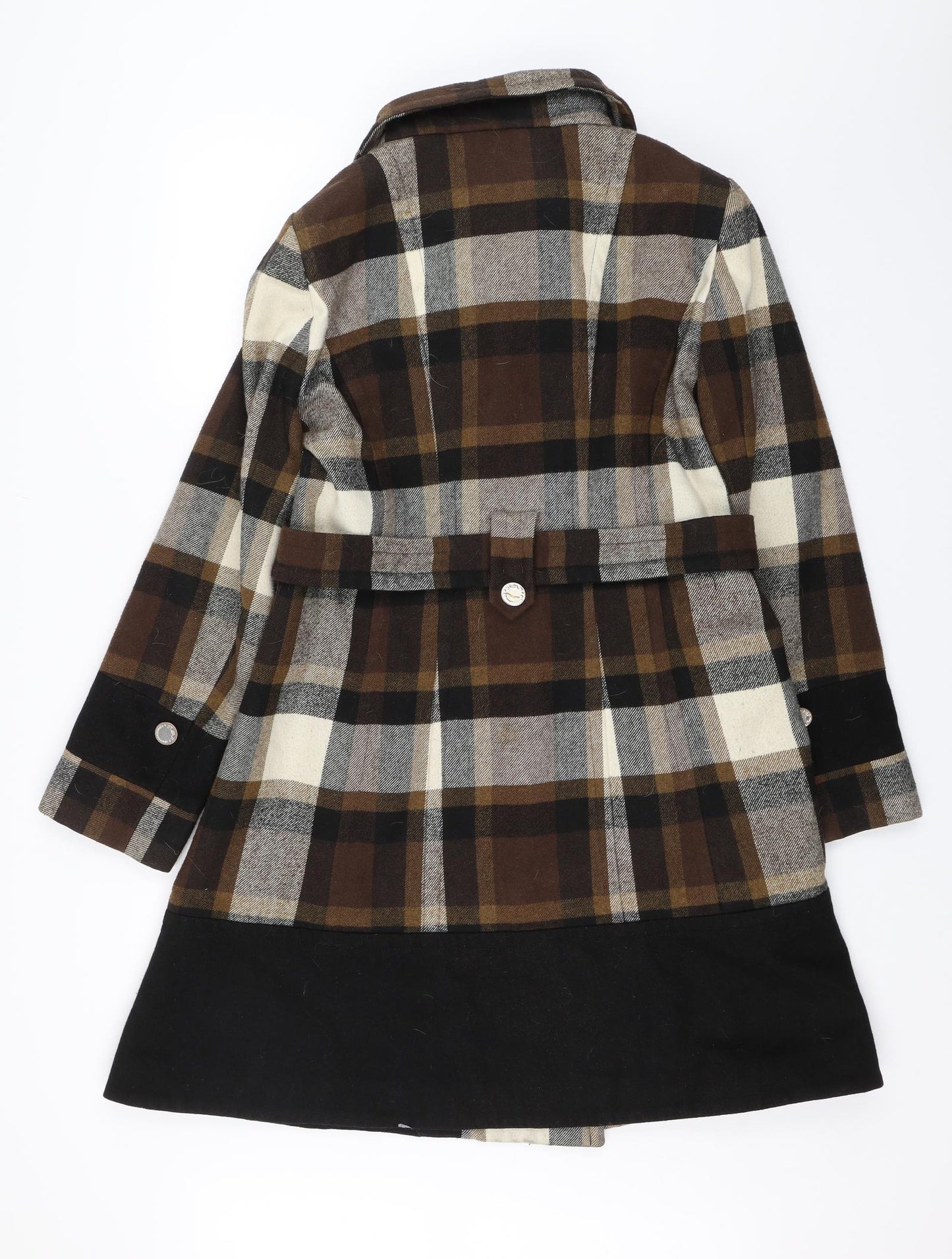 Julien Macdonald Womens Brown Plaid  Overcoat Jacket Size 16