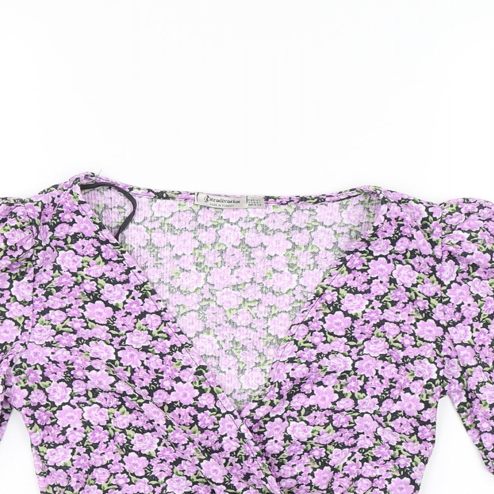 Astradivarius Womens Purple Floral  Basic Blouse Size XS