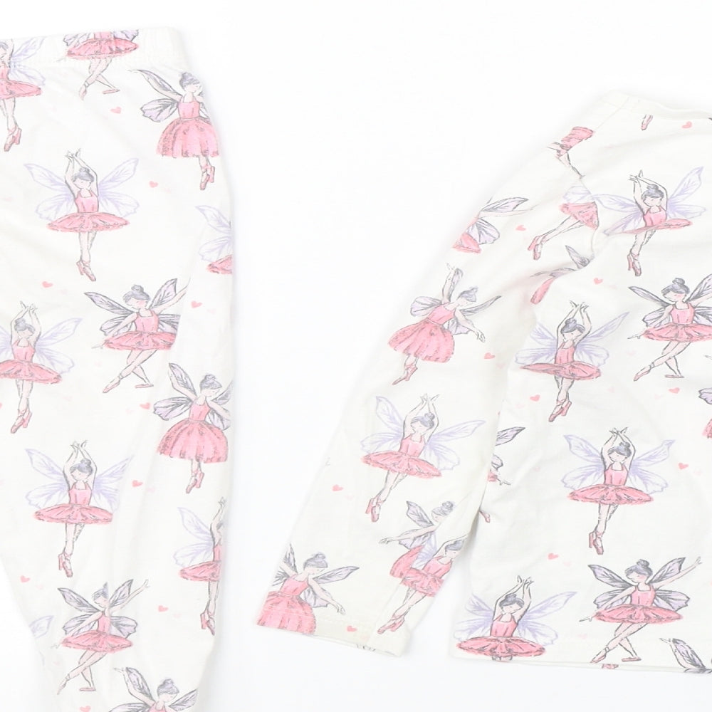 George Girls White Solid  Top Pyjama Set Size 2-3 Years  - Ballerina