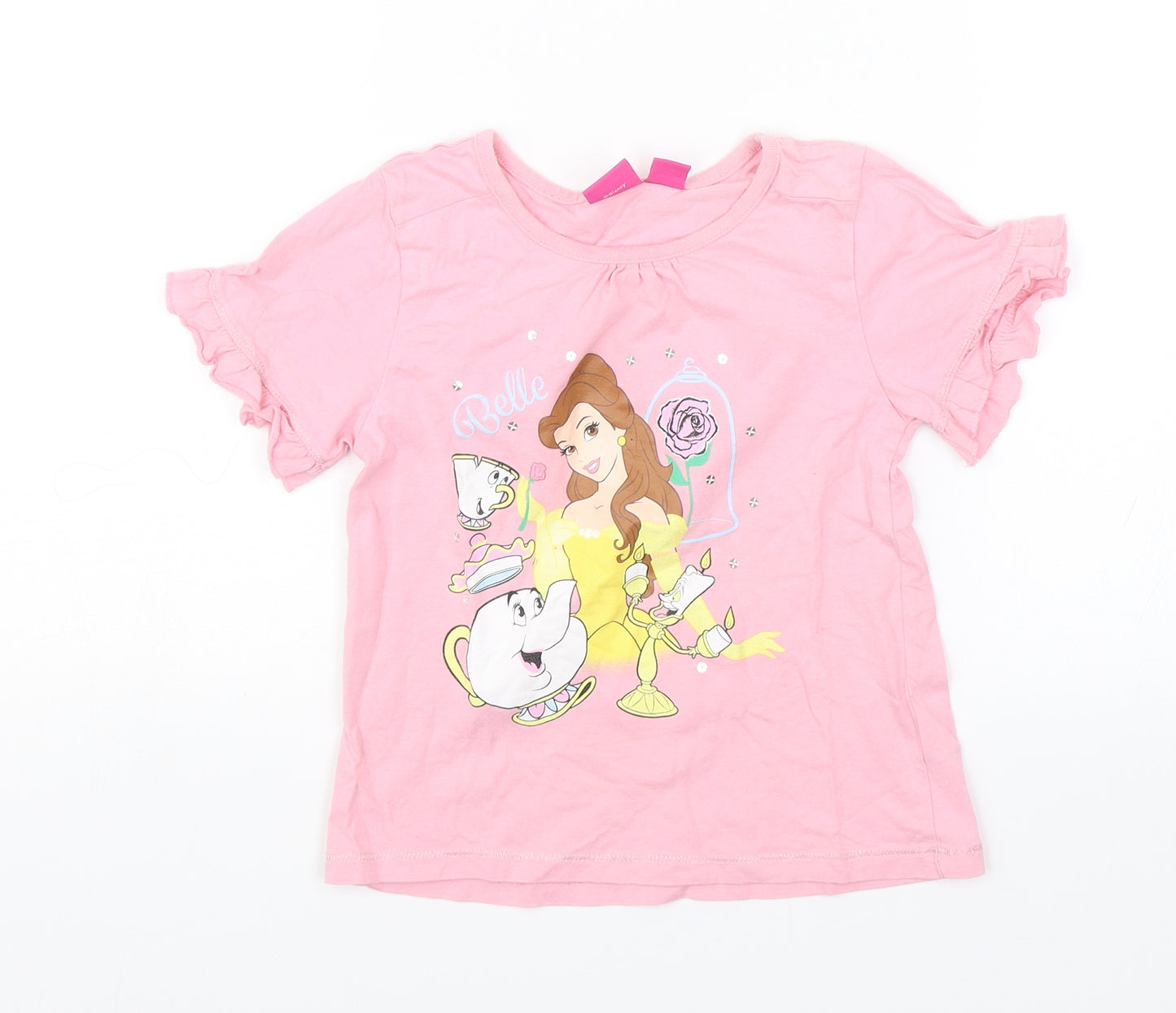 Primark Girls Pink   Basic T-Shirt Size 6-7 Years  - Beauty and the Beast