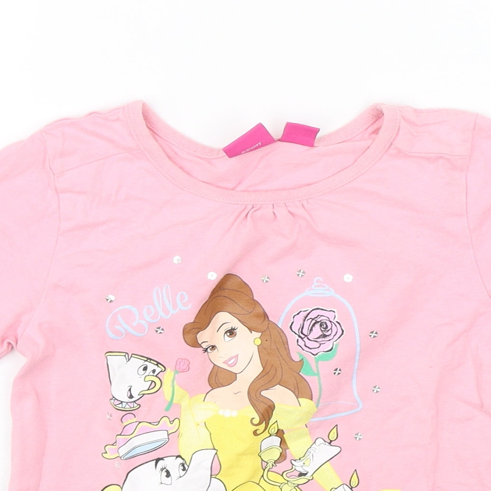 Primark Girls Pink   Basic T-Shirt Size 6-7 Years  - Beauty and the Beast