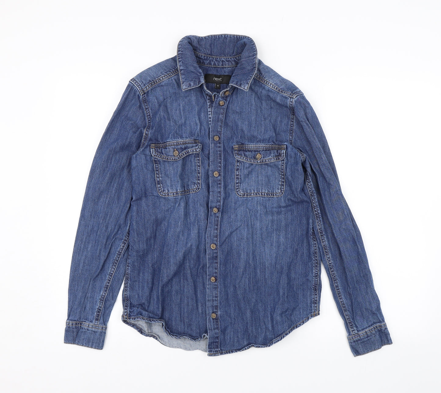 NEXT Womens Blue  Denim Basic Button-Up Size 10