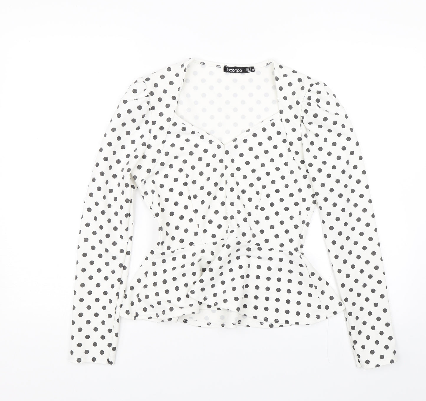 Boohoo Womens White Polka Dot  Basic Blouse Size 10