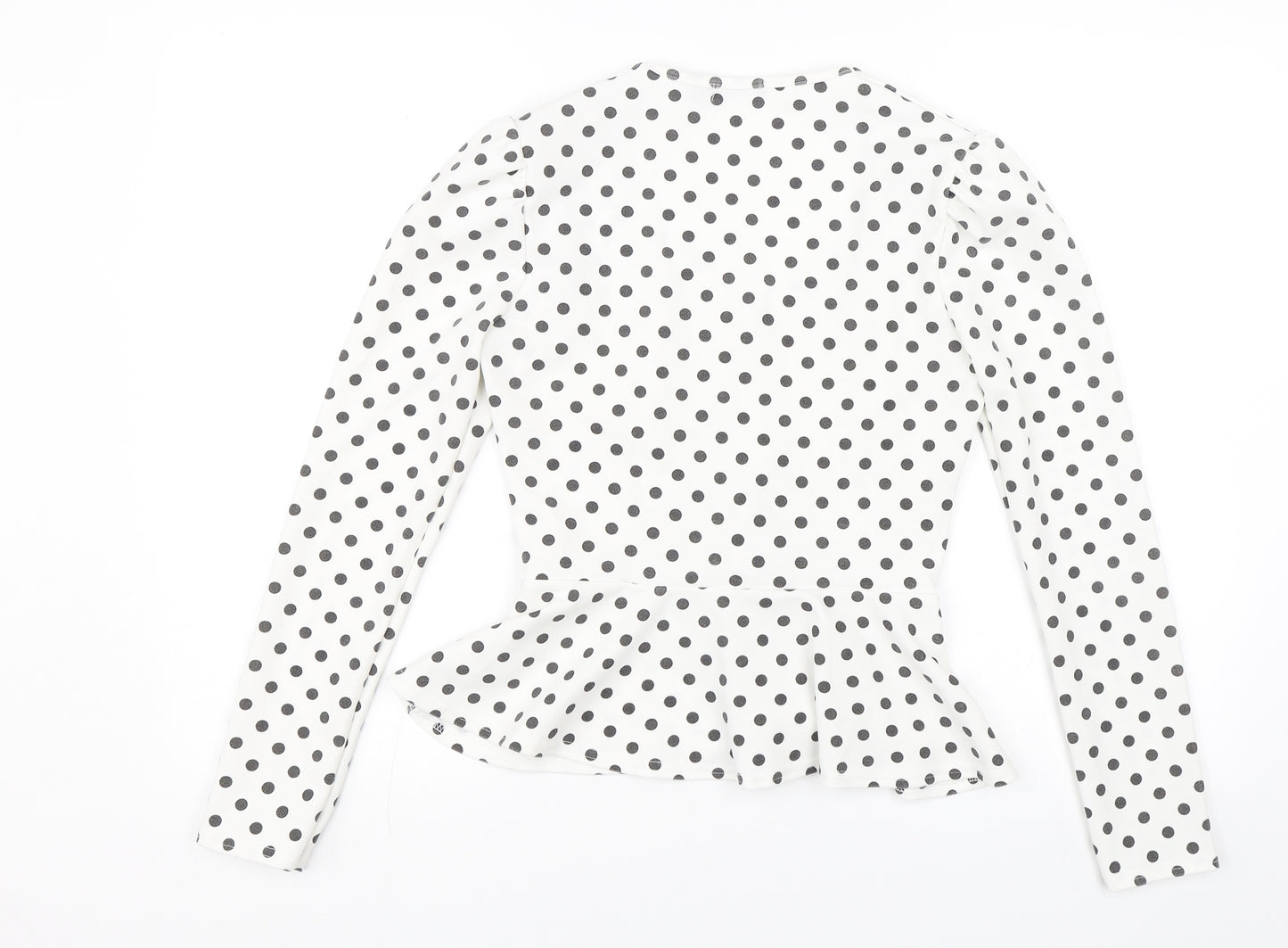 Boohoo Womens White Polka Dot  Basic Blouse Size 10