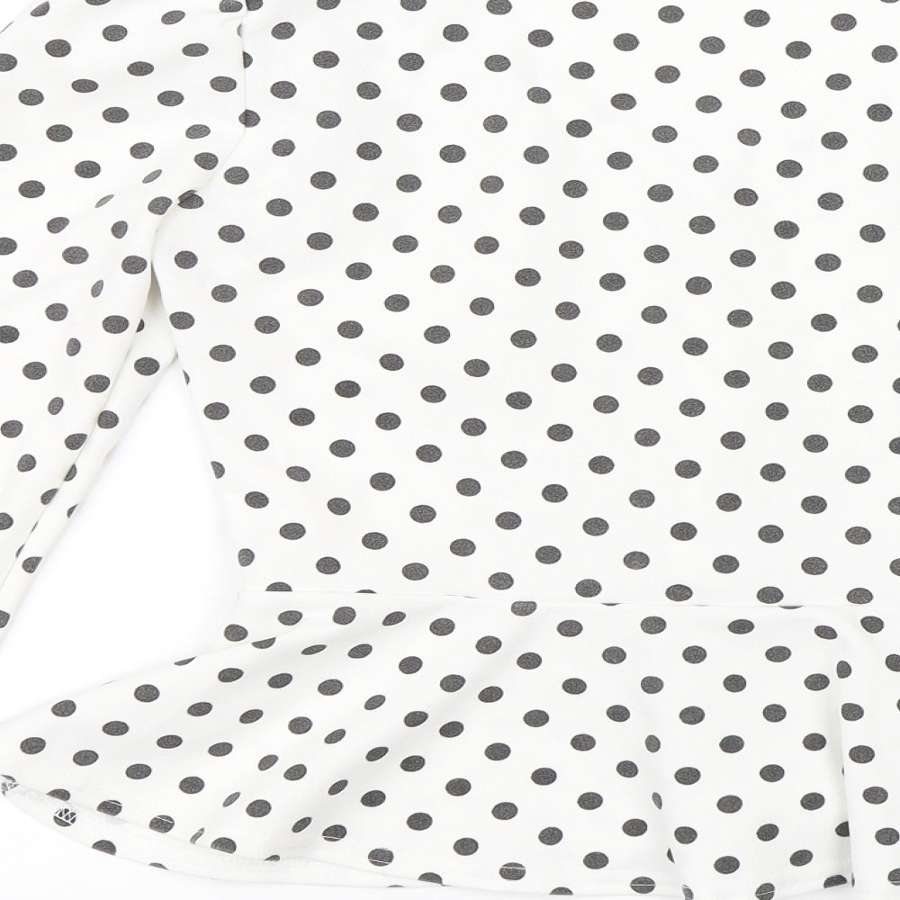 Boohoo Womens White Polka Dot  Basic Blouse Size 10