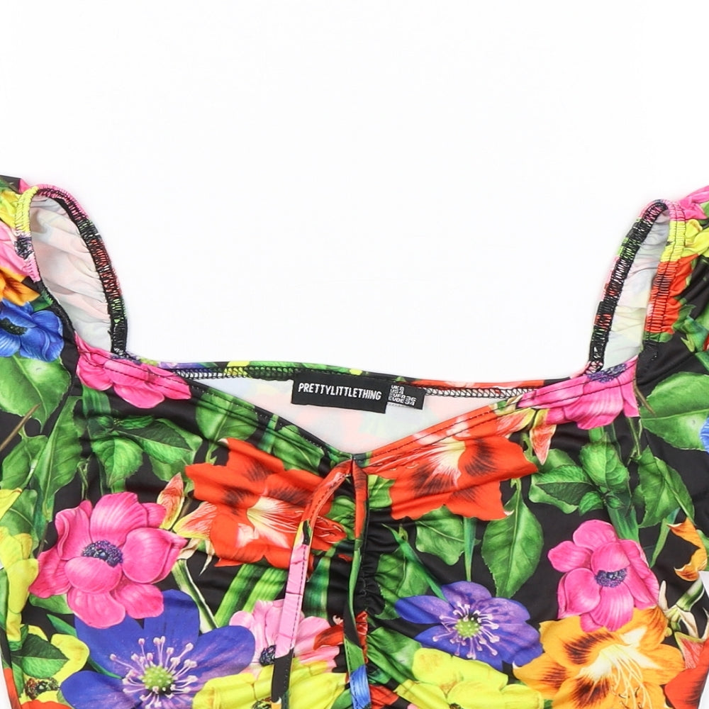 PRETTYLITTLETHING Womens Multicoloured Floral  Basic Blouse Size 8