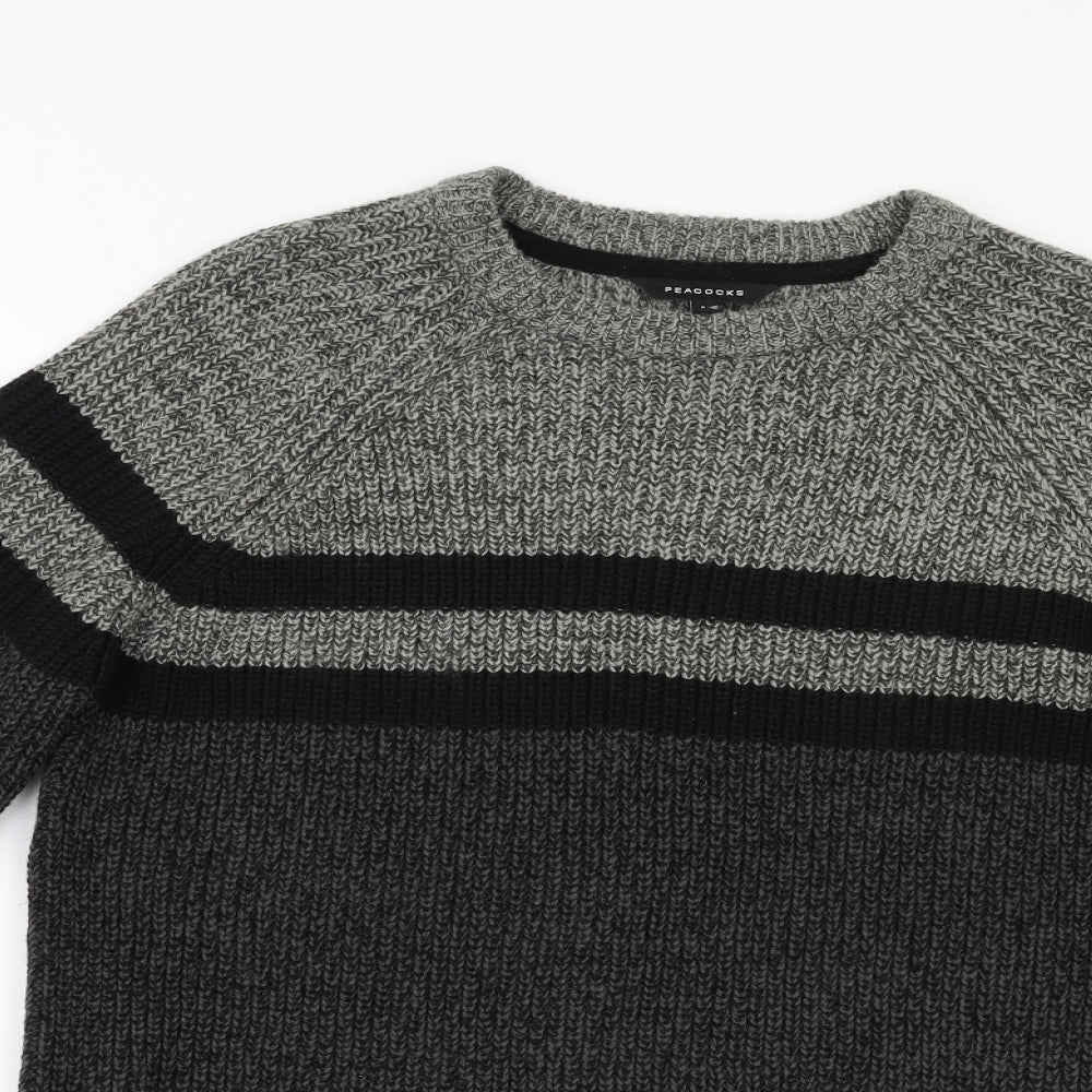 Peacocs Mens Grey Striped  Pullover Jumper Size L