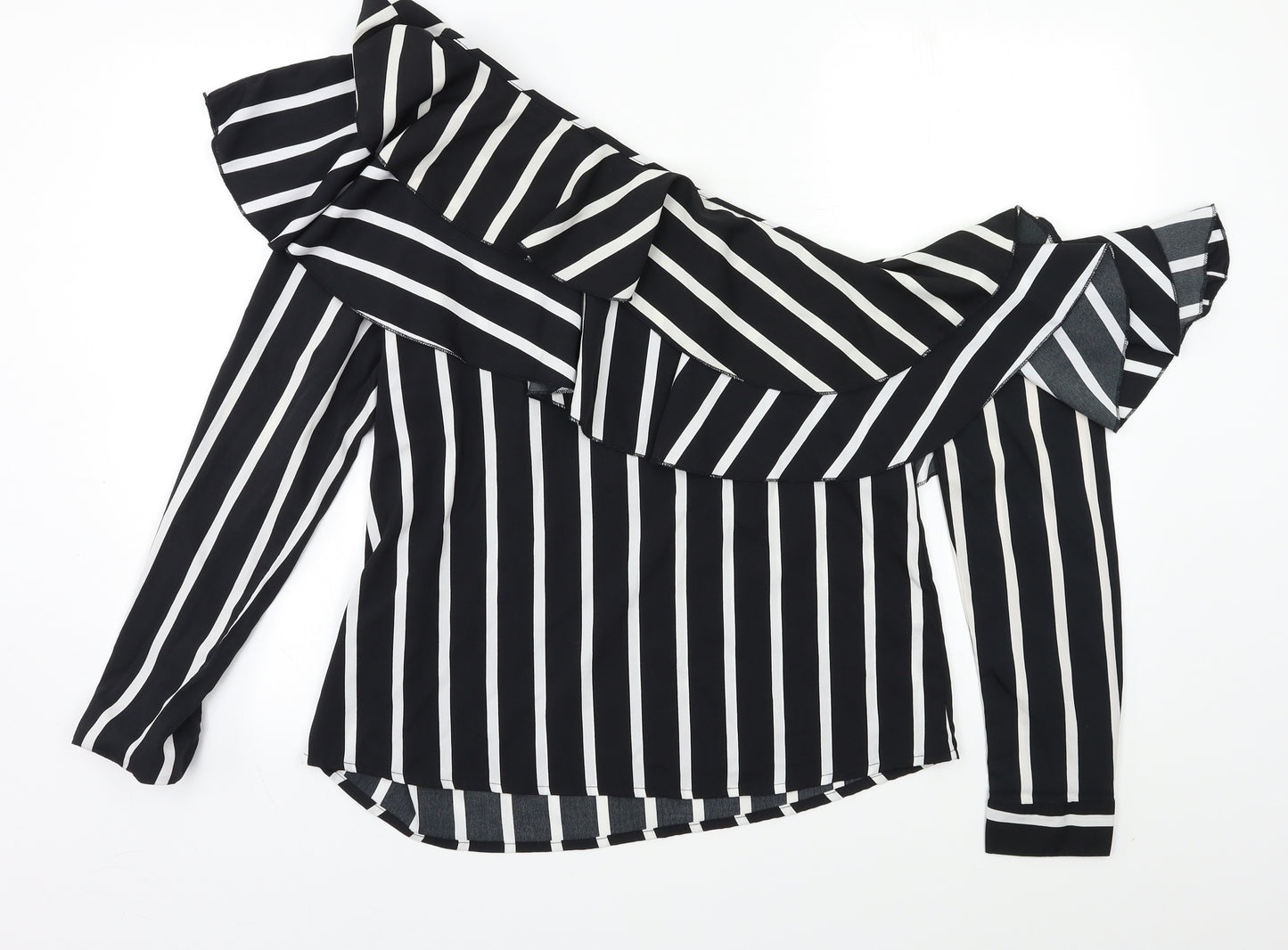 Booho Womens Black Striped  Basic Blouse Size 12