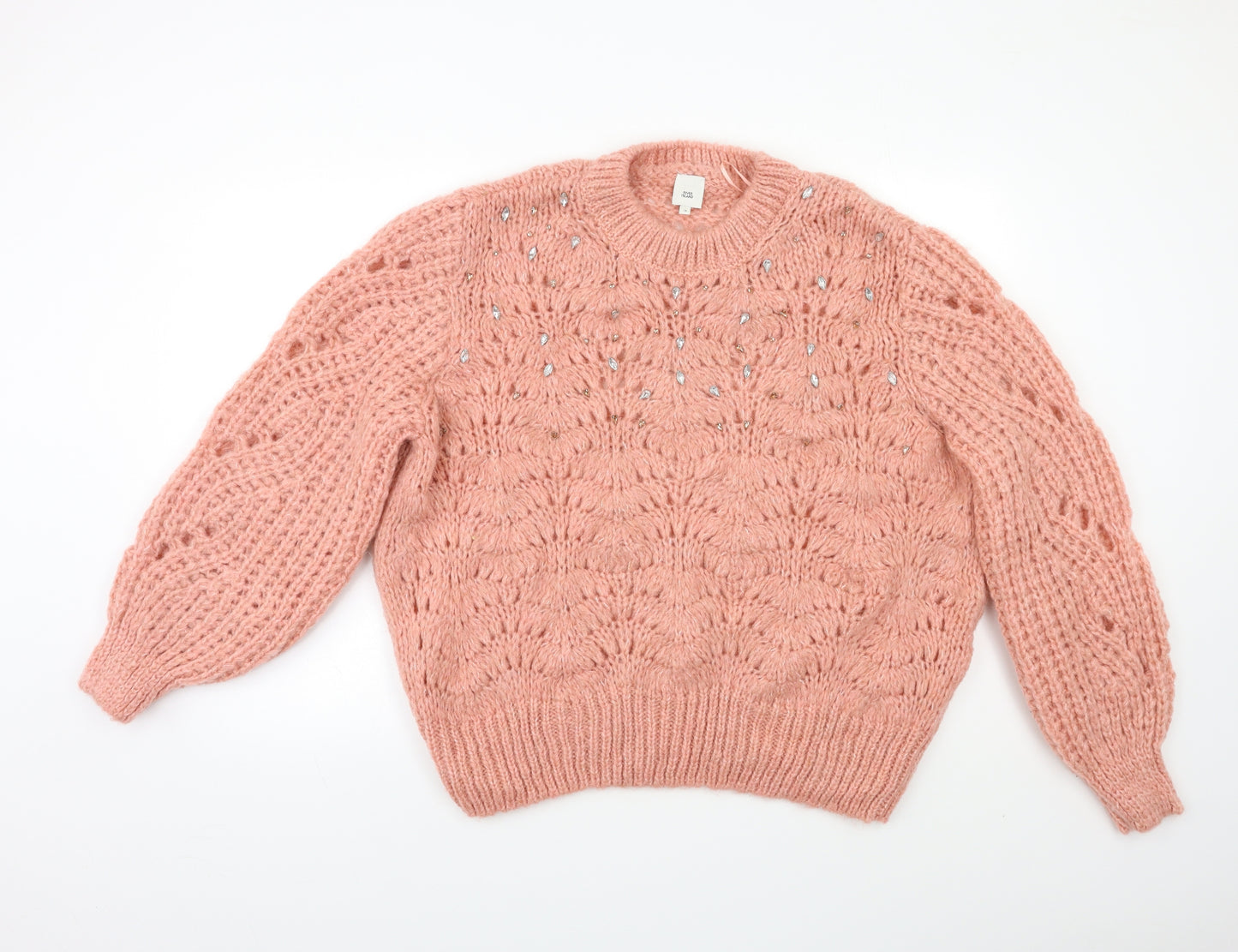 River Island Womens Pink   Pullover Jumper Size 14  - Embelished Neckline