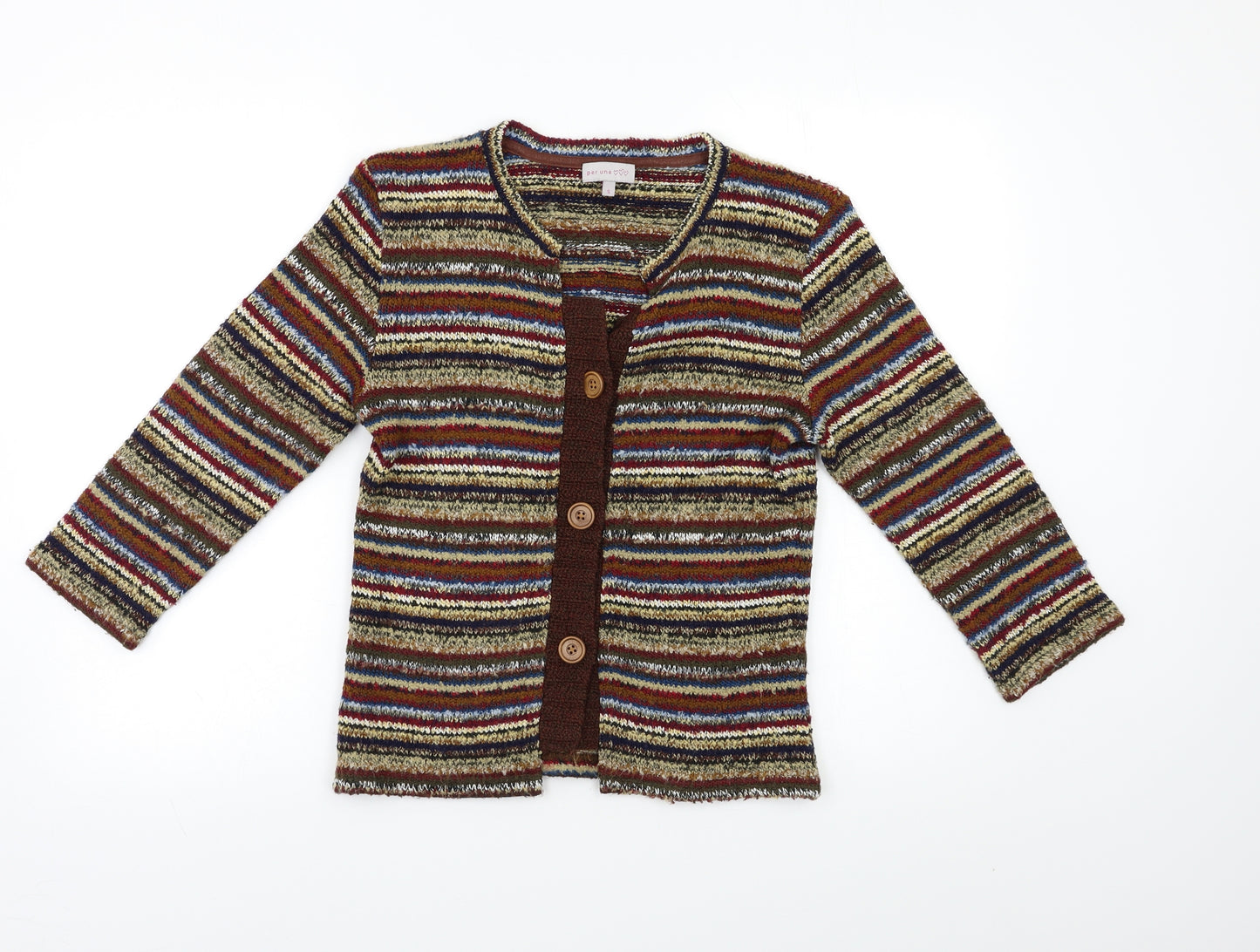 Per Una Womens Brown Striped  Cardigan Jumper Size S
