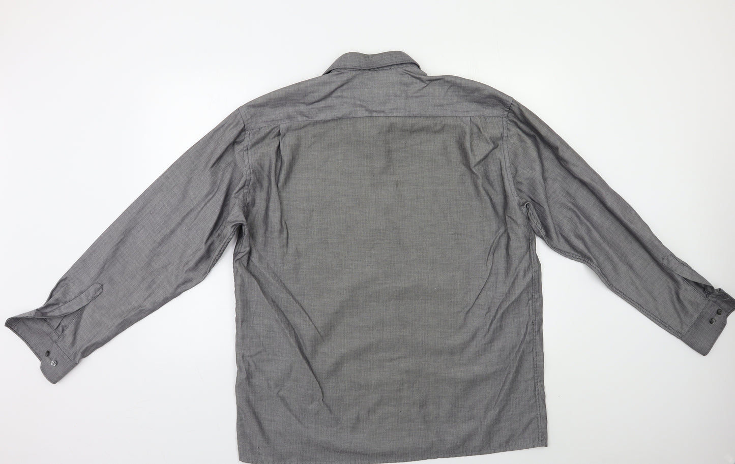 Eterna Mens Grey Herringbone   Button-Up Size L