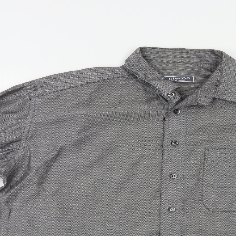 Eterna Mens Grey Herringbone   Button-Up Size L