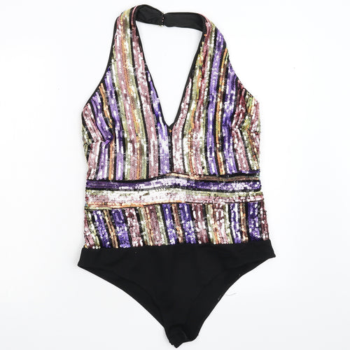 Quiz Womens Black Striped  Bodysuit One-Piece Size 14