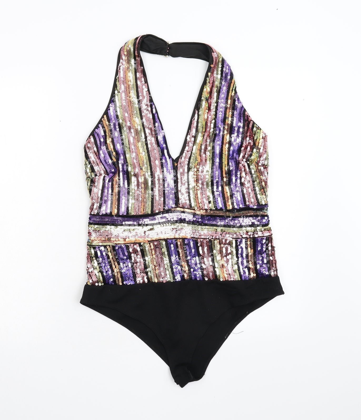 Quiz Womens Black Striped  Bodysuit One-Piece Size 14