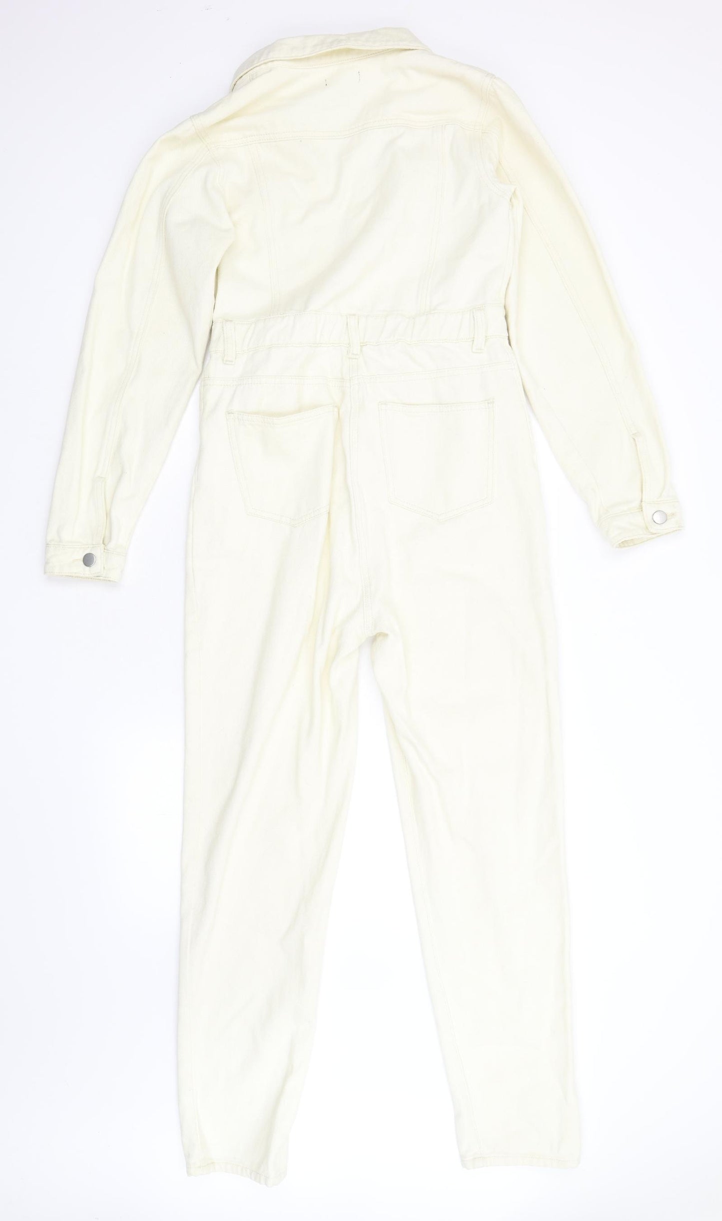 Boohoo Womens Ivory  Denim Jumpsuit One-Piece Size 8 L28 in