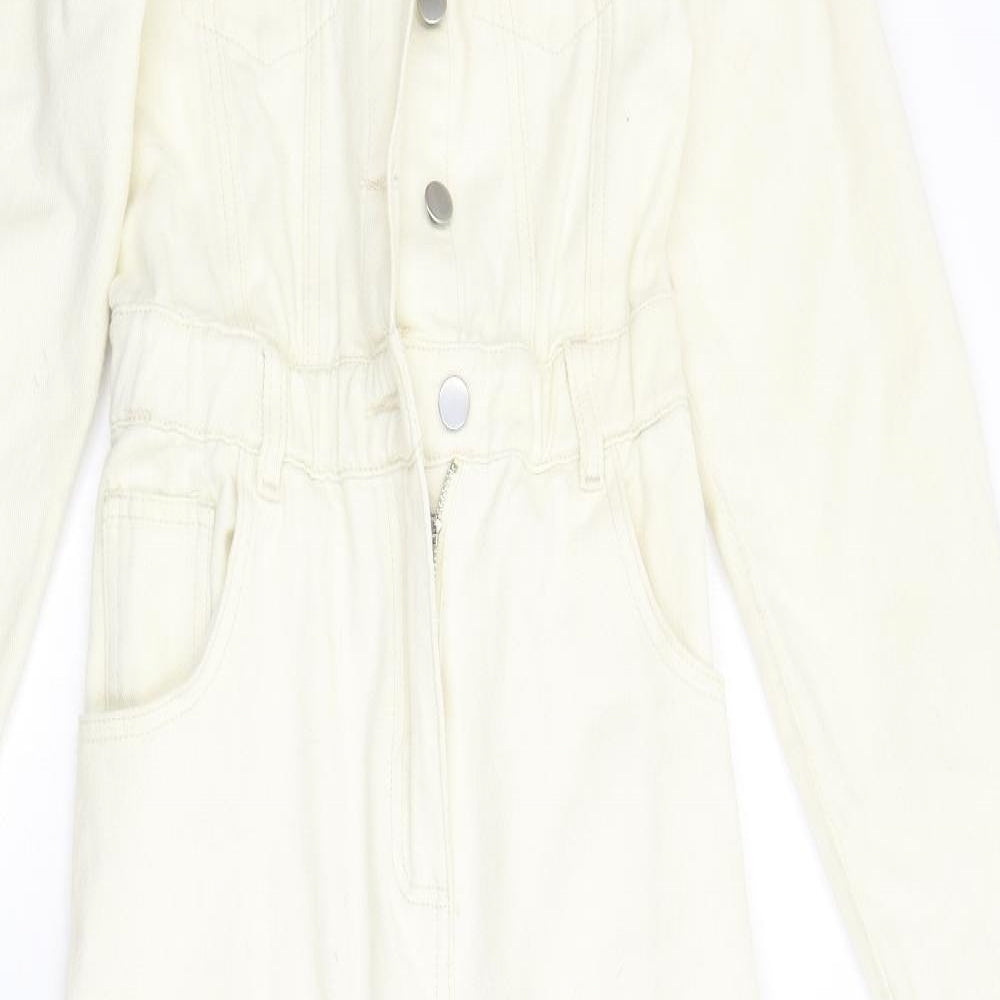 Boohoo Womens Ivory  Denim Jumpsuit One-Piece Size 8 L28 in