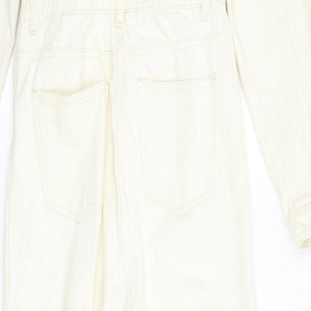 Boohoo Womens Ivory  Denim Jumpsuit One-Piece Size 8 L28 in