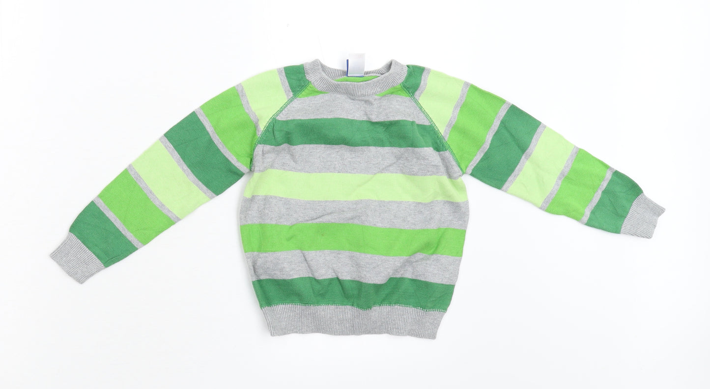 Adams Boys Green Striped Knit Pullover Jumper Size 2-3 Years