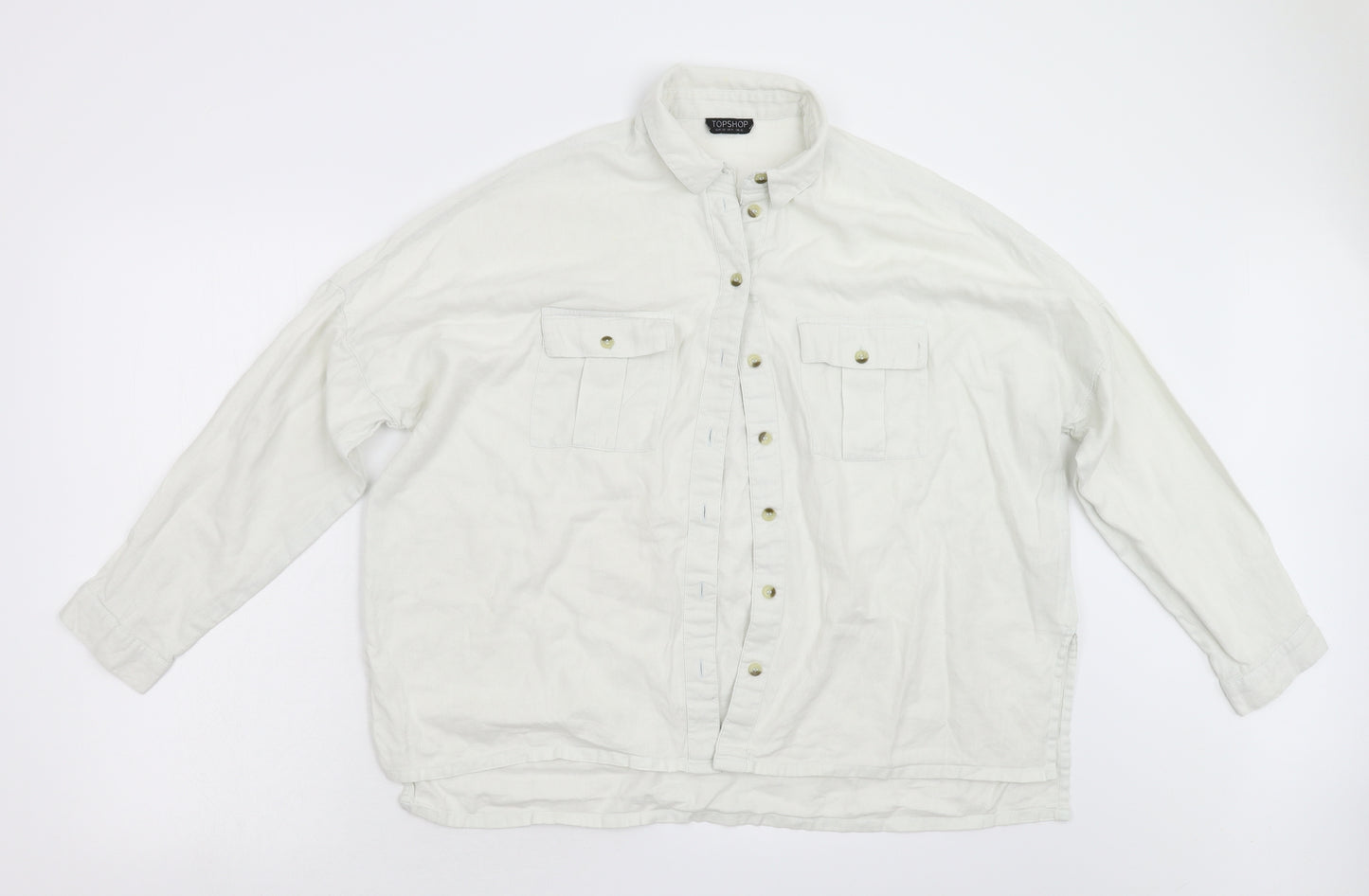 Topshop Womens Ivory  Flannel Basic Button-Up Size 10