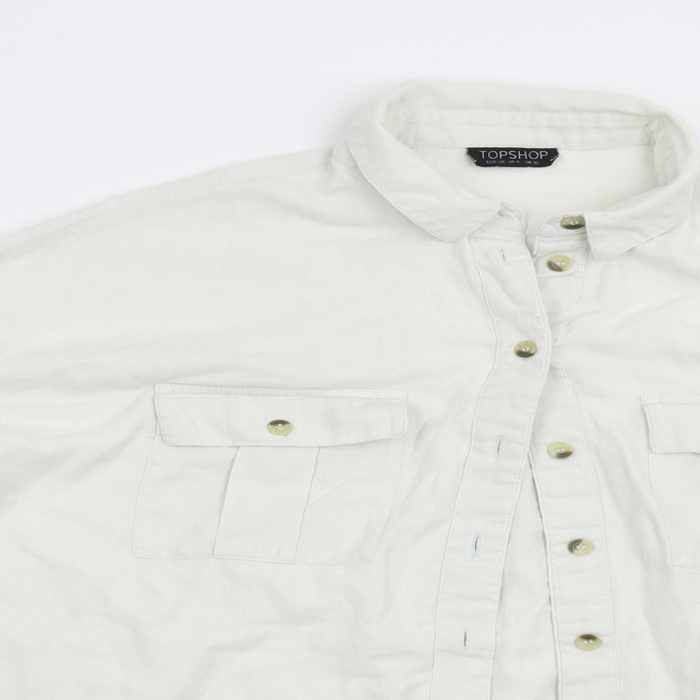 Topshop Womens Ivory  Flannel Basic Button-Up Size 10