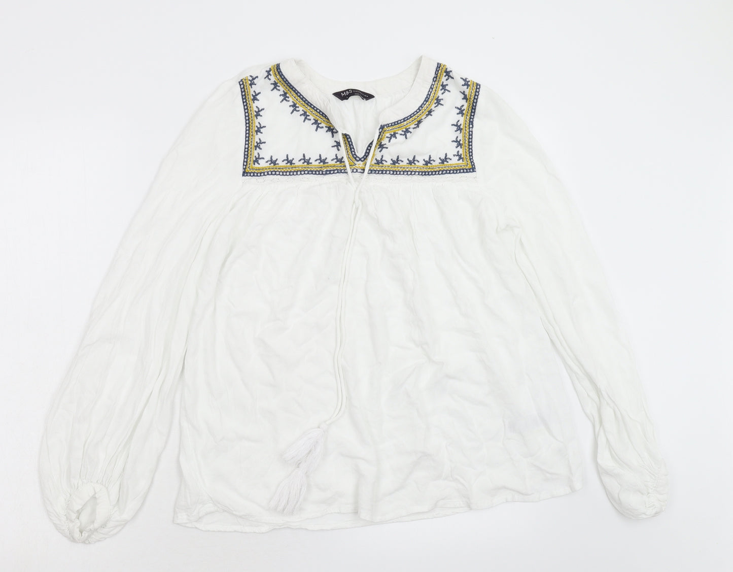 M&S Womens Ivory Geometric  Basic Blouse Size 6