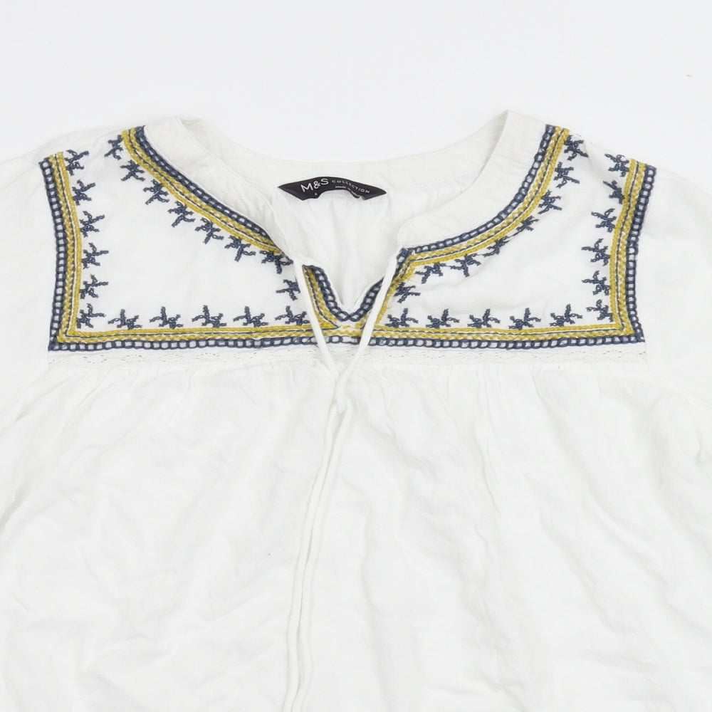 M&S Womens Ivory Geometric  Basic Blouse Size 6