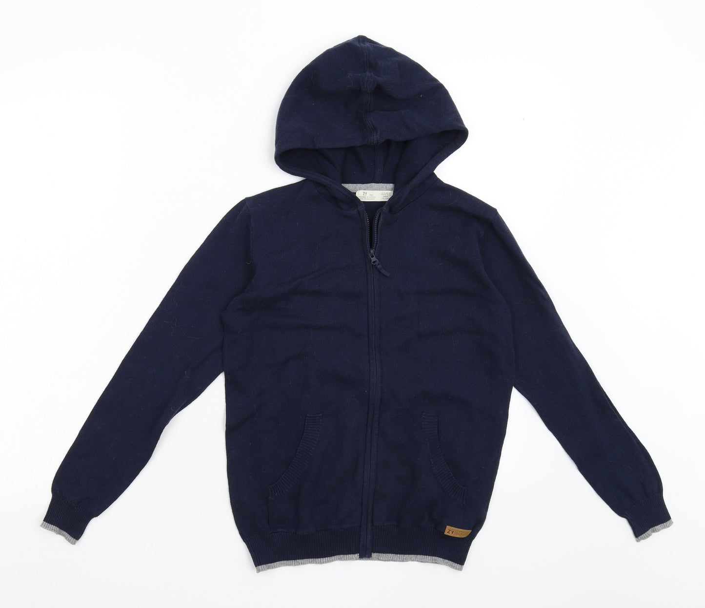 ZY Boy Boys Blue  Knit Tunic Hoodie Size 11-12 Years