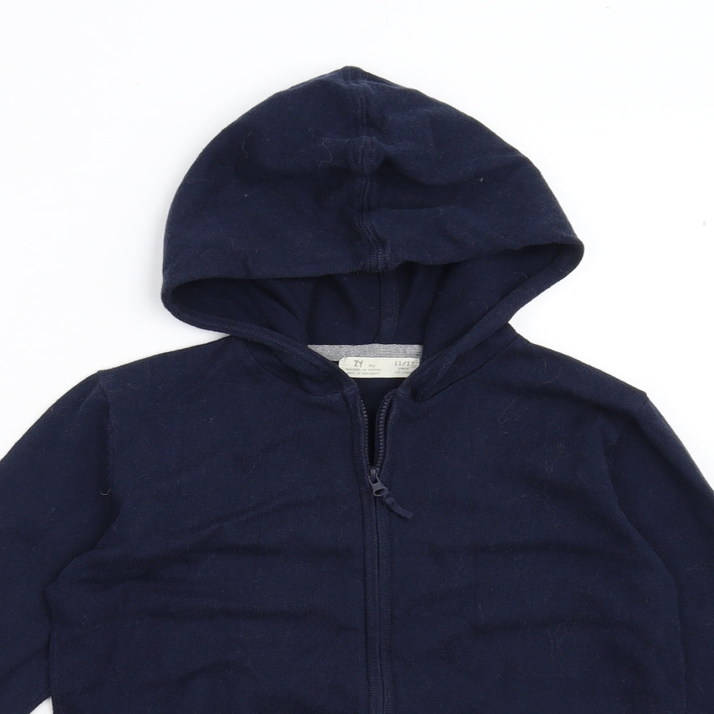 ZY Boy Boys Blue  Knit Tunic Hoodie Size 11-12 Years